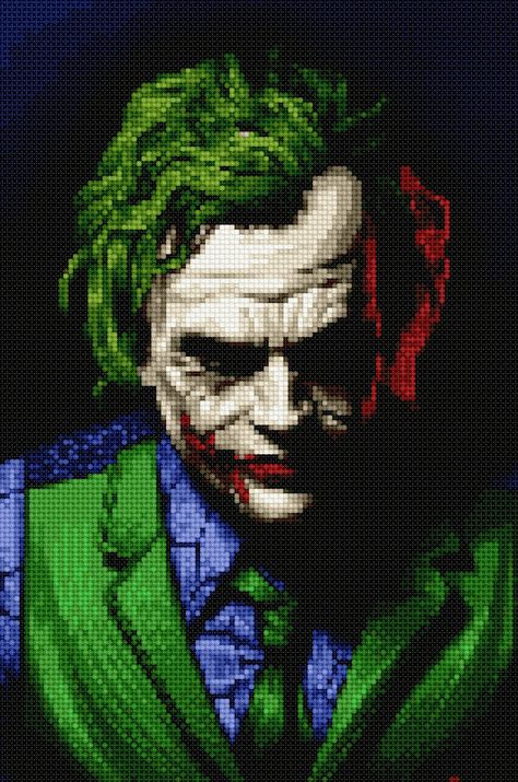 THE JOKER DIGITAL CROSS-STITCH Joker Cross Stitch Pattern, Joker Cross Stitch, Grille Pixel Art, Image Joker, Pixel Art Minecraft, Image Pixel Art, Pixel Quilting, Hama Art, Art Perle