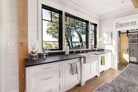 Window Combinations, Black Windows And Doors, Den Remodel, Kitchen Windows, Pella Windows, Shelter Design, Double Hung Windows, Door Inspiration, Lighting Plan