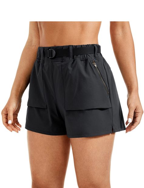 PRICES MAY VARY. Designed for hiking 4-way stretch, breathable and waterproof, a bit thick and tear resistant Mid Rise. Inseam: 3 inches Removable Belt & Elastic Waist offers a custom fit Side zipper pocket for your phone or other essentials These shorts are made of water resistant, durable, stretch, slightly thick fabric.  Elastic waist and included belt provide ultimate comfort during anything from bouldering to rafting.  Perfect for workout, hiking, running, lounging or daily activewear. Golf Workout, Crz Yoga, Adventurous Women, Rose Leggings, Hiking Shorts, Mama Style, African Men Fashion, Granola Girl, Yoga Shorts