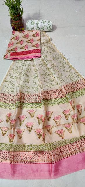 New block printed chanderi dress materials | ElegantFahionWear