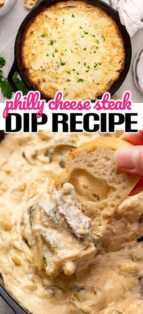 Philadelphia’s famous sandwich transformed into a fabulous, flavorful Philly Cheese Steak Dip! It’s the perfect party food recipe! #Realhousemoms #phillycheesesteak #dip #cheesestake #partyfood #partydips #summertime #potluck #patrioticholiday Philly Cheese Steak Seasoning, Steak Dip, Philly Cheese Steak Sandwich Recipe, Cheesesteak Dip, Steak Appetizers, Philadelphia Cream Cheese Recipes, Philly Cheese Steak Dip, Philly Cheese Steak Sandwich, Steak Sandwich Recipes