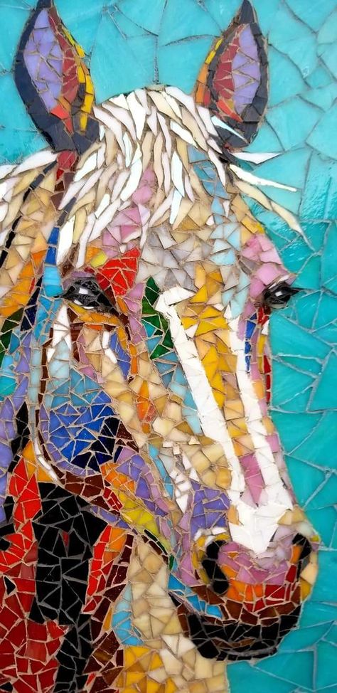 Mosaic Horse Art, Horse Mosaic, Animal Mosaic, Mosaic Sculpture, Mosaics Art, Stained Glass Mosaic Art, Mosaic Art Diy, Horse Quilt, Mosaic Flower Pots