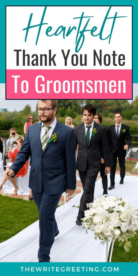 Did you know that you are supposed to send a thank you note to your groomsmen? It's customary to send a thank you letter to the wedding party to thank them for making your day so special. Don't panic, we have compiled a list of the best wording so you can send a special thank you to each of your wedding party! #groomsmen #weddingparty #weddingquotes Thank You Verses, Thank You Card Sayings, Wedding Thank You Messages, Thank You Card Wording, Wedding Party Groomsmen, Reception Music, Wedding Reception Music, Thank You Pictures, Men Tips