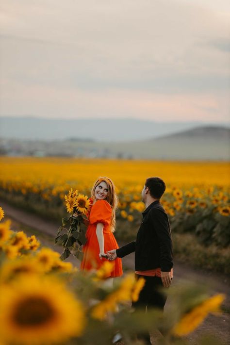 Sunflower Mini Session, Sunflower Field Photography, Sunflower Field Pictures, Elegant Engagement Photos, Pregnancy Announcement Photoshoot, Sunflower Photography, Pre Wedding Photoshoot Outfit, Couple Sketch, Sunflower Photo