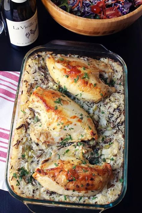 Chicken and Wild Rice Bake | One Dish Chicken and Rice Baked Chicken And Wild Rice, One Dish Chicken And Rice, Wild Rice Bake, Chicken Vegetables And Rice, Chicken With Wild Rice, One Dish Chicken, Chicken Wild Rice Casserole, Vegetables And Rice, Wild Rice Recipes