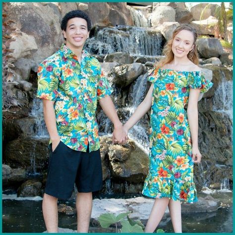 Hawaiian Themed Outfits, Camisa Rock, Luau Shirts, Hawaii Themed Party, Hawaiian Shirt Outfit, Luau Outfits, Luau Dress, Hawaiian Print Fabric, Fiesta Tropical