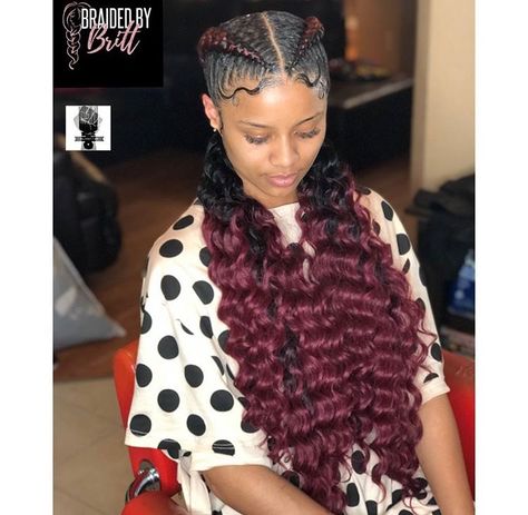 2  feedin braids with open ends Feedin Braids Styles, 2 Feedin Braids, 2 Feed In Braids, Braids With Curly Ends, Feedin Braids, African Hair Braiding, Human Hair Ponytail, Pony Tail Hair, Two Braid Hairstyles