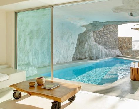 Aquarium Bar, Best Hotels In Greece, Hotel Minibar, Cavo Tagoo, Cave Pool, Cavo Tagoo Mykonos, Maldives Hotel, Cave Hotel, Mykonos Hotels