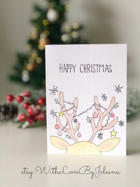 Christmas Cards Drawing, Cute Christmas Cards, Handmade Christmas Cards, Christmas Cards Kids, Christmas Doodles, Christmas Card Art, Homemade Christmas Cards, Christmas Handmade, Christmas Card Crafts