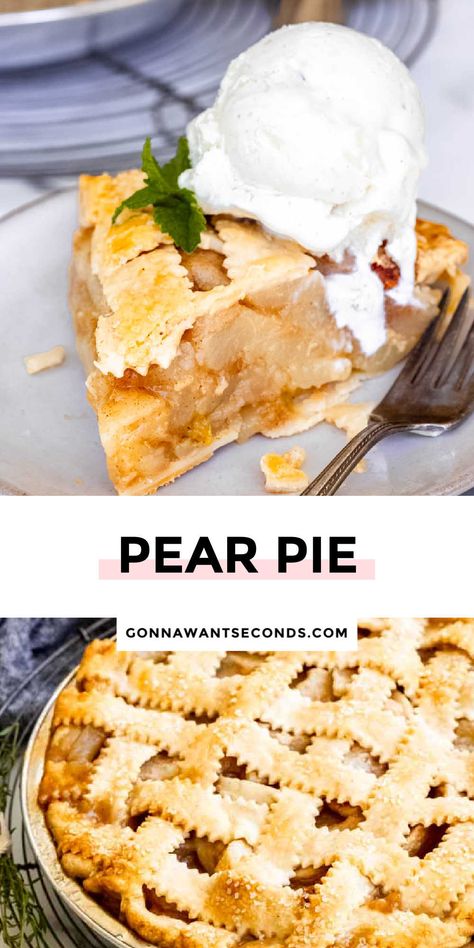 *NEW* Move over apple pie, my pear pie is a sweet and refreshing pie that has a cinnamon and nutmeg scented filling with a lemon zest zing! #pearpie #pie Pear Desserts Easy Simple, Recipes With Pears, Winter Pies, Fun Pie Recipes, Pear Pie Filling, Pear Desserts, Pear Tart Recipe, Pear Pie Recipe, Fall Pies Recipes