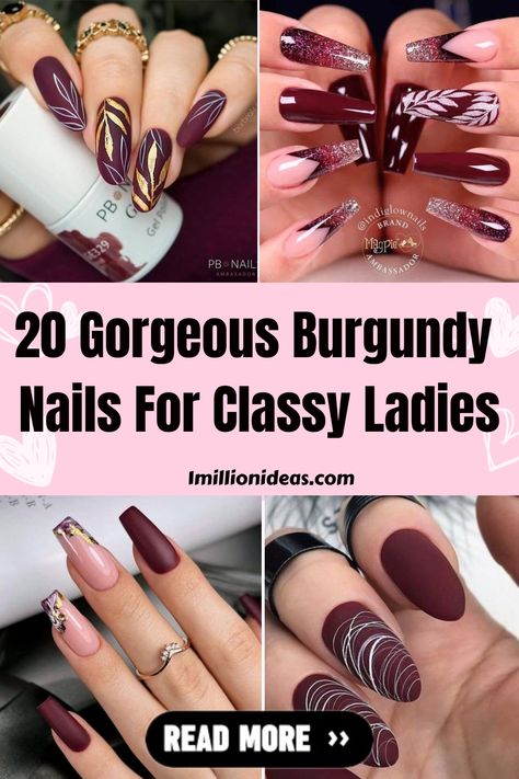 [object Object] Burgundy Leaf Nails, Fall Nail Designs Burgundy, Burgundy Gold Nail Designs, Crimson Nail Designs, Matte Burgundy Nails Design, Maroon And Gold Nails Design, Burgundy Nail Designs Classy, Burgundy Nail Art Designs, Maroon Nail Ideas