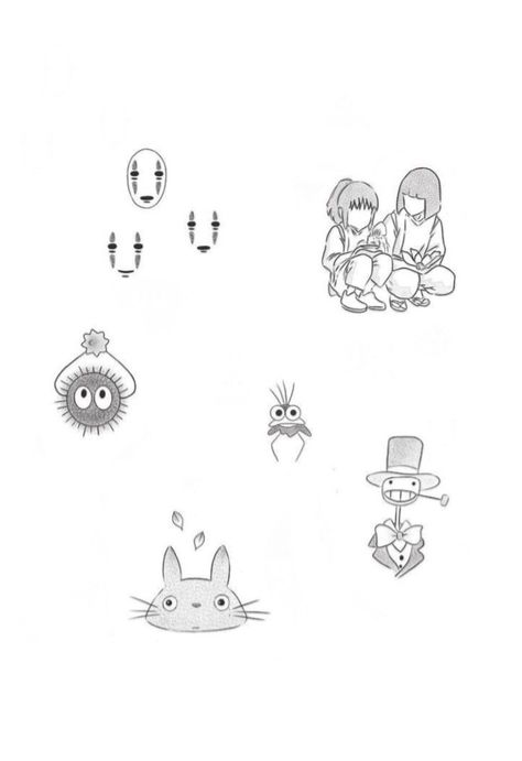 Studio Ghibli Tattoos Small Matching, Studio Ghibli Tattoos Small Minimalist, Ghibli Studios Tattoo, Studio Ghibli Flash Tattoo, Ghibli Tattoo Ideas, Hayao Miyazaki Tattoo, Miyazaki Tattoo, Tatuaje Studio Ghibli, Ghibli Tattoos