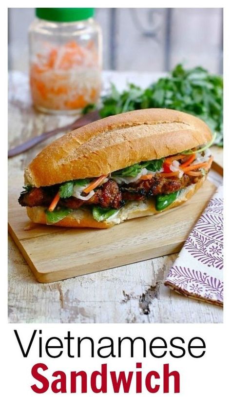 Lemongrass Pork, Banh Mi Recipe, Vietnamese Sandwich, Banh Mi Sandwich, Vietnamese Cuisine, Banh Mi, Delicious Sandwiches, Chapati, Grilled Pork