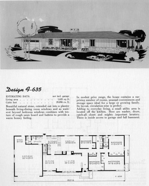 1950's Ranch Home. 1625 sq. ft.  Four bedrooms... just needs minor tweeking. 1950s House Plans Ranch Style Homes, 1970s Ranch House Floor Plans, 1950s Ranch House Plans, Ranch Home Layout Floor Plans, Vintage Ranch House Plans, Retro House Plans, Ranch House Plans With Basement, 1950s Ranch House, Rambler House Plans