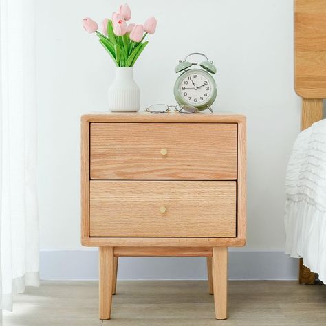 PRICES MAY VARY. STURDY & DURABLE: The nightstand is crafted from solid oak wood, our nightstand boasts clear wood grain patterns with eco-friendly paints, hand-polished edges for a smooth touch, and durable construction. SPACE-SAVING DESIGN: Measuring 15.75"W x 13.78"D x 19.68"H, this night stand is ideal for small bedrooms or limited spaces. The simple yet sturdy design makes it practical and convenient for everyday use. FUNCTIONAL STORAGE: Its spacious bedside end table with 2 drawers offer a Earthy Nightstand, Colorful Nightstand, Natural Wood Bedside Table, Compact Nightstand, Light Wood Nightstand, Oak Bedside Table, Locker Furniture, Elegant Face, Room Wishlist