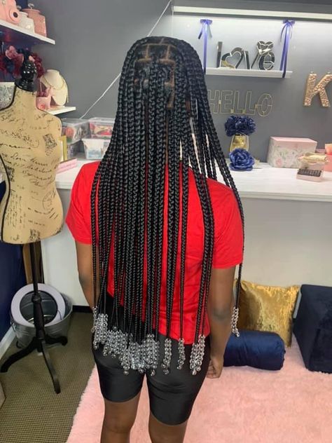 Peek A Boo Braids Brown, Long Box Braids With Beads At The End, Braids With Beads At The End, Long Braids With Beads, Braided Hairstyles For Black Women Cornrows, Big Box Braids Hairstyles, Feed In Braids Hairstyles, African Hair Braiding Styles, Braided Cornrow Hairstyles