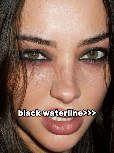 Black Waterline Makeup Natural, How To Do Eyeliner Waterline, Makeup With Black Waterline, Y2k Smokey Eye Makeup, Eye Makeup Waterline, Weird Eyeliner Looks, Cool Toned Smokey Eye, Messy Smokey Eye Makeup, How To Do Eyeliner On Waterline