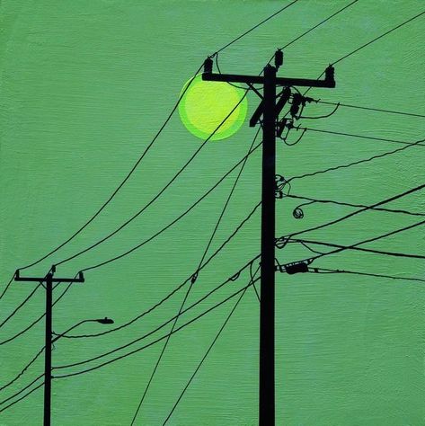 Green Aesthetic Illustration Art, Dark Green Painting Aesthetic, Dark Green Aesthetic Drawing, Power Lines Art, Power Line Aesthetic, Power Line Painting, Power Lines Aesthetic, Power Lines Drawing, Power Line Drawing