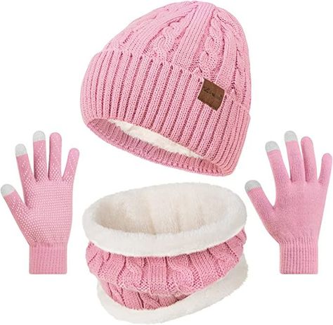 Touch Screen Gloves Set Thick Warm Knit Skull Cap Fleece Lined Scarves Gifts for Women Hat Scarf Gloves Set, Winter Beanie Hat, Beanie Hats For Women, Winter Hats Beanie, Hat Scarf, Touch Screen Gloves, Women's Beanie, Winter Hats For Women, Scarf Gift