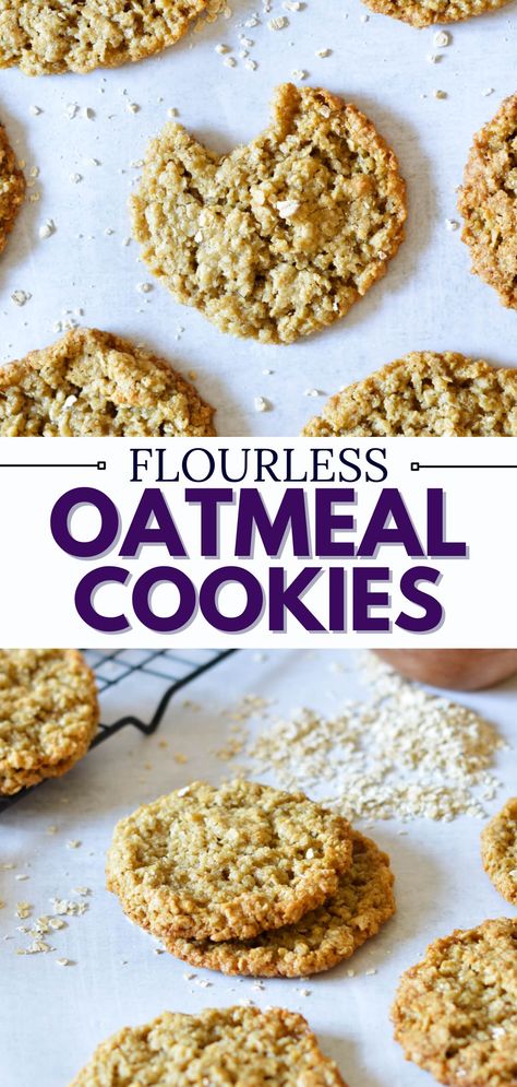 oatmeal cookies on counter Oatmeal Flour Cookies Healthy, Oat Flour Oatmeal Cookies, Oatmeal Flour Recipes Baking, Oatmeal Cookies With Oat Flour, No Flour Cookies 3 Ingredients, Low Cal Oatmeal Cookies, Flax Oatmeal Cookies, Healthy Gf Cookies, Oatmeal Flour Muffins