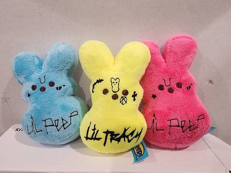 New Lil Peep OR Lil Tracy plush Peep bunny The mini/small, size is apx 4 inches. 5 and 6inch sizes now also available in many colors! Please note* some may be missing the tag, but please be rest assured these are all new and/or handmade products.  (Handmade with permanent HTV and love ❤️ Choose 1 color and either Lil Peep or Tracy or feel free to add multiples during checkout I can also add a keychain on the 4in plushies if desired, just let me know in the note section while placing your order  Great gift idea. Also cute for car/dashboard, desk accessory, bedroom, etc. * Check out my shop for more options/sizes/variants Note: Some will be handmade meaning not the official Peeps candy or just born brand but if you need the official brand with the tag just lmk!* While I ask that you keep in Lil Peep Gifts, Lil Peep Peep Bunny, Lil Peep Merch, Peeps Crafts, Peep Bunny, Peeps Candy, Amazon Coloring Books, Miss U My Love, Lil Tracy