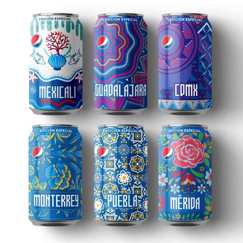 Pepsi Culture Can LTO - Mexico / Pepsico Design & Innovation Supergraphics Branding, Can Packaging Design, Contemporary Illustrations, Graphic Packaging, Modern Packaging Design, Web Application Design, Contemporary Graphic Design, Limited Edition Packaging, Pattern Poster