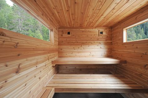 Designing your sauna: most of the time L benches look better on paper than in real life | Saunatimes Sauna Bench Design, Sauna Bench, Scandinavian Saunas, Mobile Sauna, Building A Sauna, Wood Sauna, Sauna Diy, Finnish Sauna, Sauna Design