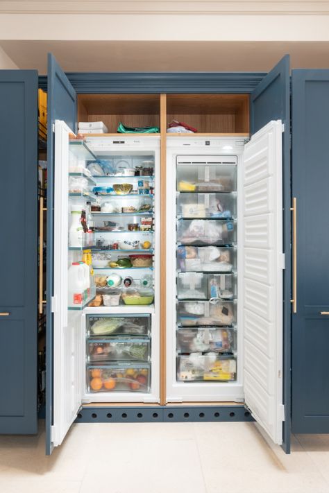 Built In Fridge Freezer, Large Fridge Freezer, Fridge Design, Kitchen Appliance Storage, Large Fridge, Open Plan Kitchen Dining, Integrated Fridge Freezer, Kitchen Fridges, Kitchen Redesign