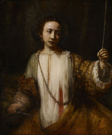 A Woman With A Knife - The Story of Lucretia - DailyArtMagazine.com - Art History Stories Art Baroque, Famous Portraits, John Everett Millais, Rembrandt Van Rijn, Dutch Golden Age, Caspar David Friedrich, Francisco Goya, John Singer Sargent, William Turner