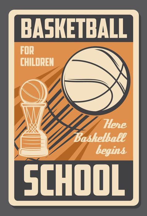 Basketball kids school, vector retro poster Basketball Infographic, Old School Basketball, Basketball Vintage, School Vector, School Basketball, Retro Vector, Halloween Poster, Poster Retro, Sports Bar