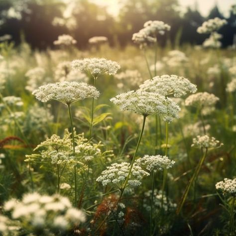 A field of Queen Anne's Lace in the summer Michigan Wildflowers Native Plants, Queens Anne Lace, Queen Annes Lace Bouquet, Queen Anne Lace Flower, Field Of White Flowers, Wisconsin Wildflowers, White Flower Field, Wildflower Aesthetic, White Wild Flowers