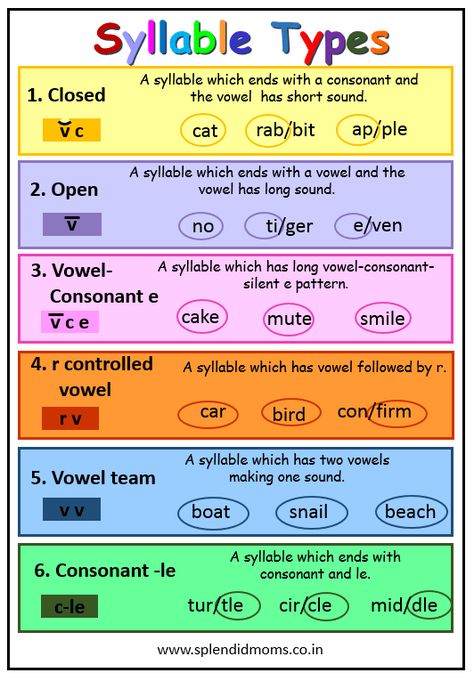 English Spelling Rules, Syllable Division Rules, Syllable Rules, Consonant Le, English Language Learning Activities, Phonics Cvc Words, Basic English Grammar Book, Phonics Cvc, Syllable Types