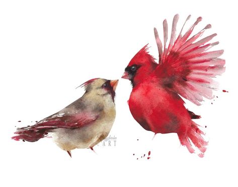 Cardinal Watercolor Art Giclée Print Bird Home Décor - Etsy Robins Tattoo, Cardnial Tattoo, Painting Illustrations, Cardinal Watercolor, Red Bird Tattoos, Grandma Tattoos, Cardinal Tattoo, Bird Couple, Cardinal Tattoos