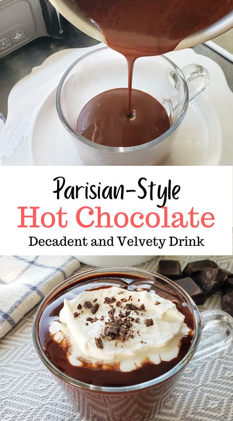 French Hot Chocolate Recipe, French Hot Chocolate, Hot Drinks Recipes, Chocolate Recipes Homemade, Hot Chocolate Drinks, Hot Chocolate Recipe, Chocolate Caliente, Chocolate Recipe, Hot Chocolate Bars