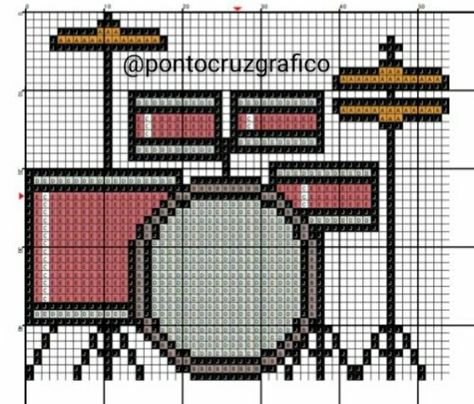 Drum Cross Stitch Pattern, Cross Stitch Drums, Pixel Art Grid, Diy Friendship Bracelets Patterns, Friendship Bracelets Diy, Simple Cross Stitch, Perler Beads Designs, Girl Pattern, Cross Stitch Art