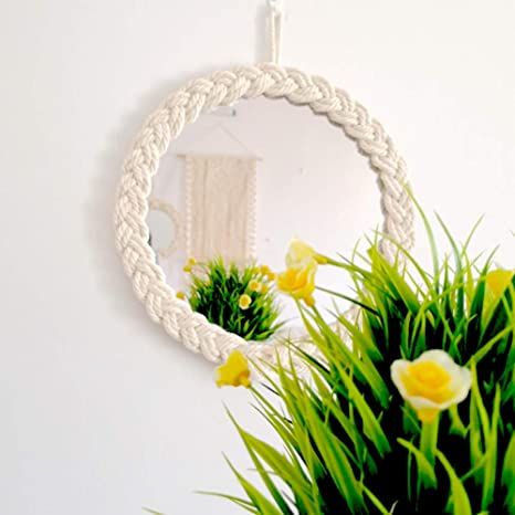 Amazon.com: Hanging Wall Mirror with Macrame Fringe, Round Antique Mirror Frame Art, Bohemian Handmade Decor for Apartment Living Room Bedroom Baby Nursery Dorm Entryways Gift F: Home & Kitchen Diy Mirror Frame, Spiegel Diy, Antique Mirror Frame, Boho Mirror, Easy Macrame, Rope Mirror, Macrame Mirror, Business Graphics, Mirror Frame Diy