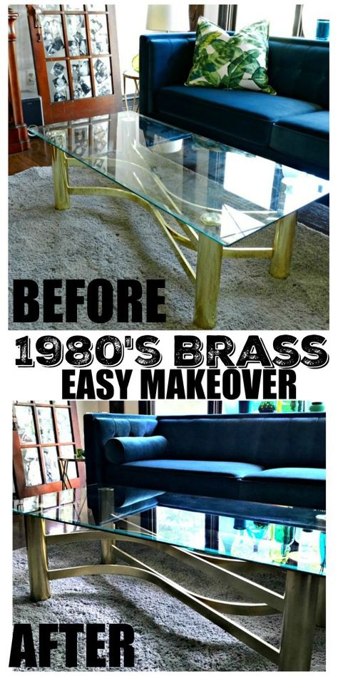 Thrifty vintage brass & glass coffee table gets a modern day makeover with this one simple step... Glass Table Redo, Coffee Table Upcycle, Vintage Bras, Coffee Table Makeover, Glass Top End Tables, Upcycle Decor, Brass Coffee Table, Diy And Home Improvement, Table Makeover