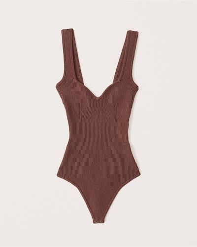 Elevated Ribbed Knit Sweetheart Bodysuit | Abercrombie & Fitch (US) Abercrombie And Fitch Bodysuit, Fame Shifting, Knitted Bodysuit, Sweetheart Bodysuit, Ankle Tie Heels, Spring Clothes, Knit Bodysuit, American Clothing, Ribbed Bodysuit