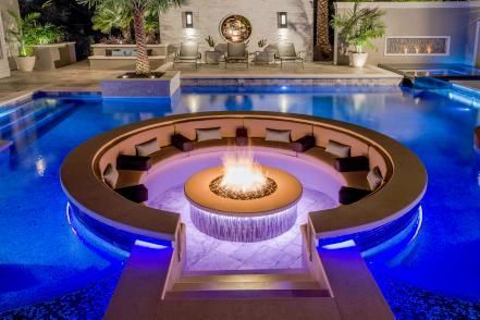 Sunken Fire Pits, Fire Pit Seating Area, Inside Pool, Terrasse Design, Piscina Interior, Indoor Swimming Pool, Fire Pit Seating, Tropical Pool, Luxury Pools