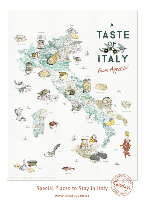 Illustrated map of Italy's regional food. Commissioned by Alastair Sawday's Publishing Map Of Italy, Food Map, Wine Map, Travel Infographic, Regional Food, Food Infographic, Italy Map, Learning Italian, Illustrated Map