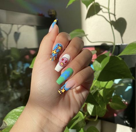 Tyler The Creator Flower Tattoo, Nail Art Tyler The Creator, Golf Wang Nails, Igor Nails Tyler, Tyler The Creator Nails Ideas, Camp Flog Gnaw Nails, Tyler The Creator Nail Ideas, Tyler The Creator Inspired Outfits, Tyler The Creator Inspired Nails