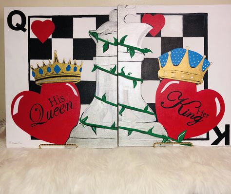 His And Hers Canvas Painting Ideas, His And Hers Paintings, King And Queen Canvas Painting, Couple Paint And Sip Ideas, Diy Sip And Paint Canvas Ideas For Couples, King And Queen Paintings, Two Canvas Painting Ideas Couple, Couple Paintings On Canvas, Couples Painting Ideas Canvases Easy