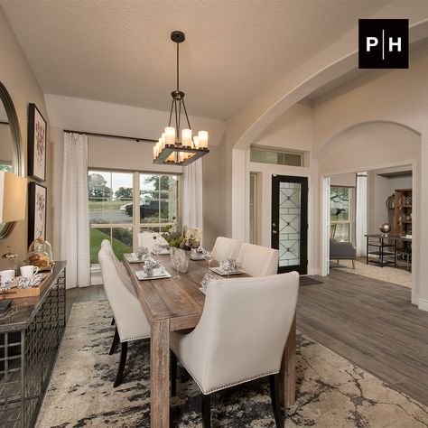 Dining Room Dark Floors, Dining Room Dark, Dark Dining Room, Perry Homes, Room Dark, Dining Ideas, Dark Floors, Wood Tones, New Braunfels