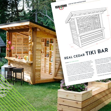 You don't need to travel far for happy hour with this DIY backyard Tiki Bar. Download the FREE plans and watch the how-to video. Outdoor Tiki Bar, Bar Plans, Backyard Plan, Woodworking Shop Layout, Backyard Bar, Free Plans, Project Plans, Backyard Projects, Backyard Fun