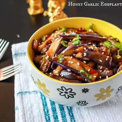 Honey Garlic Eggplant Eggplant Relish, Garlic Eggplant, Snacky Foods, Chinese Eggplant, Spicy Eggplant, Daniel Fast Recipes, Chinese Vegetables, Chinese Recipe, Honey And Soy Sauce