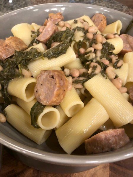 Rigatoni with Italian Sausage and Garlic Brodo Sausage Rigatoni, Sausage Dishes, Seafood Stew, Sweet Italian Sausage, Breaded Chicken, Rigatoni, Crusty Bread, Italian Sausage, Juicing Lemons