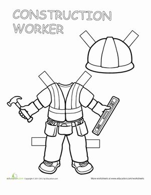 If your child loves playing with building blocks, then he'll no doubt love this construction worker paper doll. Paper Dolls Coloring Pages, Dolls Coloring Pages, Construction Theme Preschool, Community Helpers Preschool Activities, Preschool Construction, Community Helpers Unit, Community Helpers Theme, Community Helpers Preschool, Community Workers