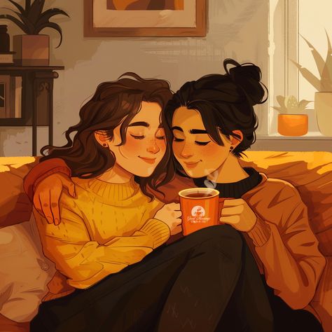 Good Morning and Happy Pride Month! Date Art Reference, Wlw Love Spicy Art, Lesbian Artist Aesthetic, Lesbian Cottage, Wlw Cartoon, Sapphic Art, Wlw Art, Yuri Comics, Woman Loving Woman