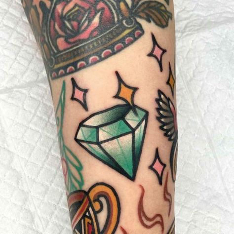 Traditional Diamond Tattoo, Diamond Heart Tattoo, Diamond Tattoo Designs, Diamond Tattoo, Diamond Tattoos, Ring Tattoos, Traditional Tattoo Art, Traditional Diamond, Head Tattoos