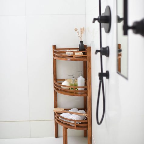 Freestanding Bathroom Shelves, Shower Corner Shelf, Corner Shelf Unit, Wood Corner Shelves, Bathroom Corner Shelf, Teak Bathroom, Armoire D'angle, Bath Shelf, Corner Bath